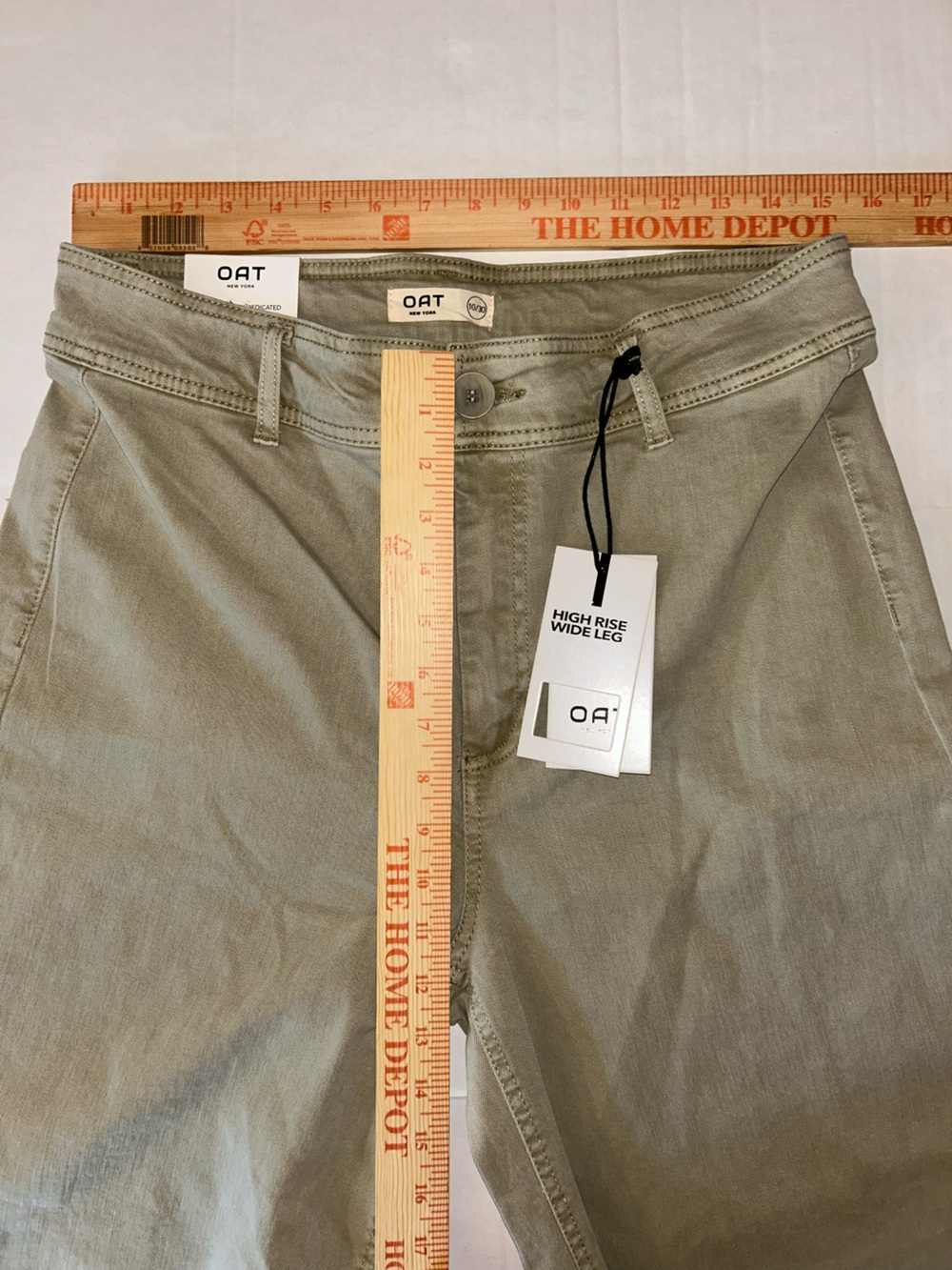 Oat New York Wide Leg High Rise Olive Jeans Raw Hem - Picture 4 of 6